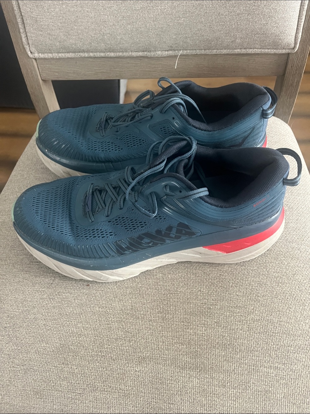Hoka Men's Athletic Running Shoes in Teal with Red Heel